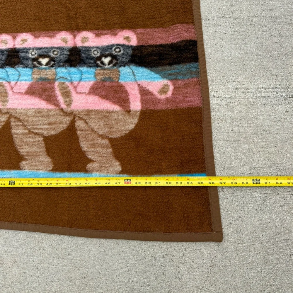 Biederlack Blanket Large Brown Dancing Teddy Bears Reversible Throw Vintage USA